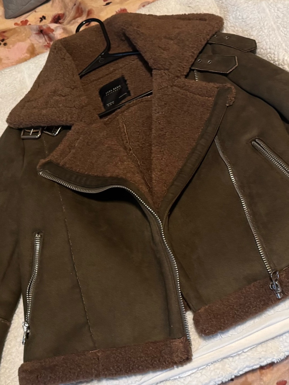 Zara Brown Shearling Moto Jacket